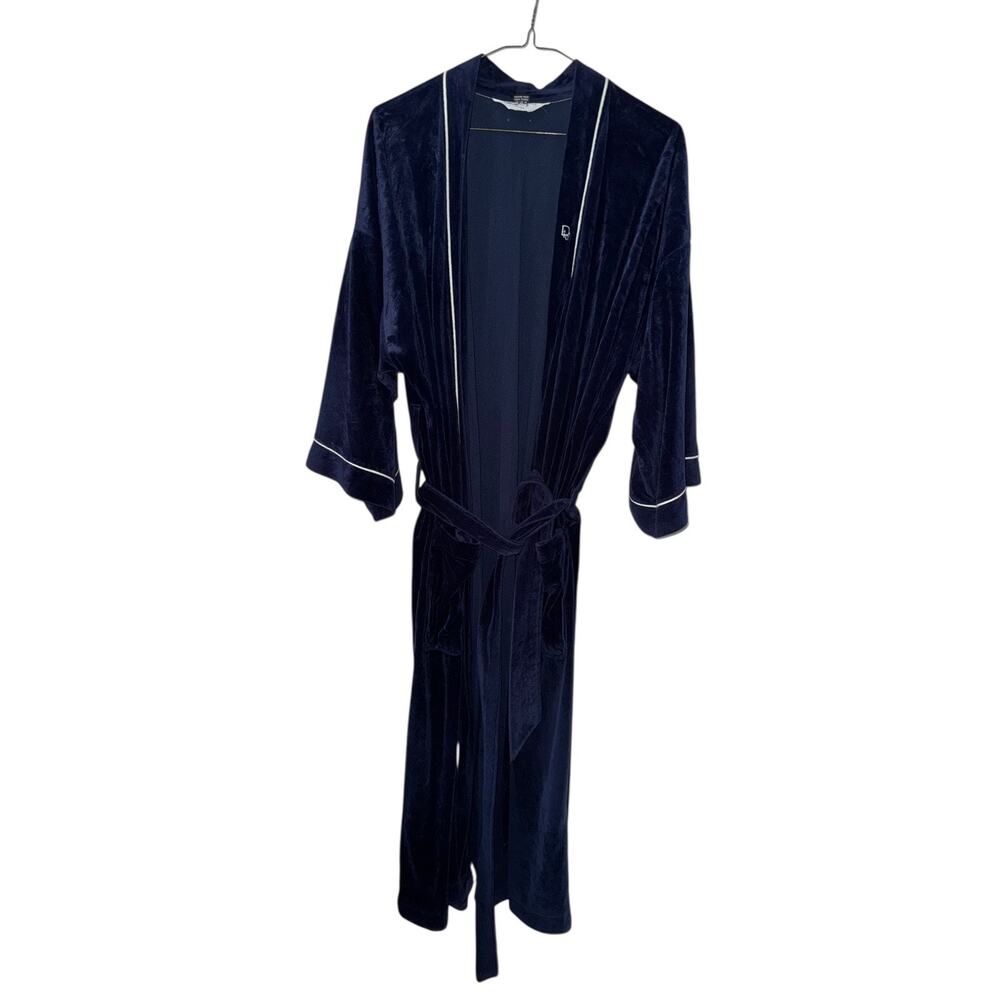 VTG Christian Dior Monsieur Robe‎ Navy Blue Velour Made in USA Lounge Wear READ